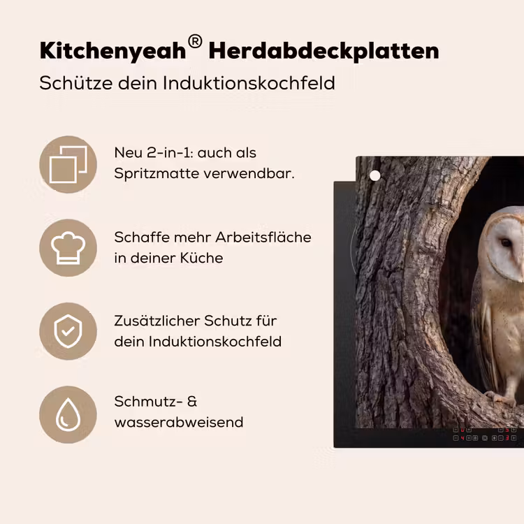 Kerkuil - Boom - Natuur - Bruin Inductie beschemer met haakjes klein -ky-usp-de