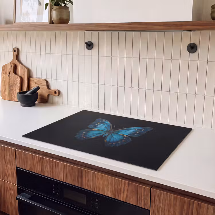 2-in-1 Herdabdeckplatte & Spritzschutz - Schmetterling - Blau - Kontrast - Vlinder - Blauw - Contrast Inductie beschemer met haakjes klein