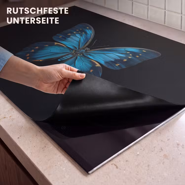2-in-1 Herdabdeckplatte & Spritzschutz - Schmetterling - Blau - Kontrast - Vlinder - Blauw - Contrast Inductie beschemer met haakjes klein