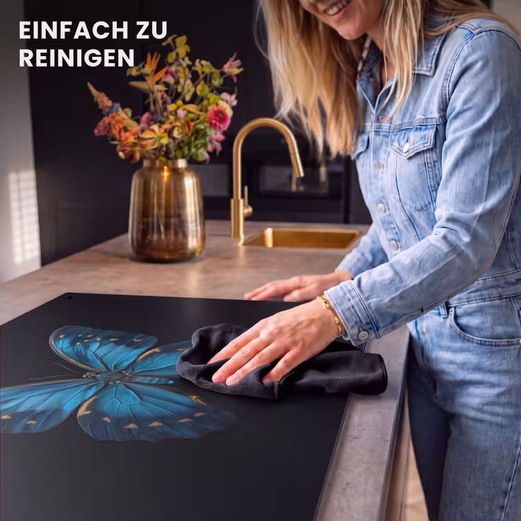 2-in-1 Herdabdeckplatte & Spritzschutz - Schmetterling - Blau - Kontrast - Vlinder - Blauw - Contrast Inductie beschemer met haakjes klein