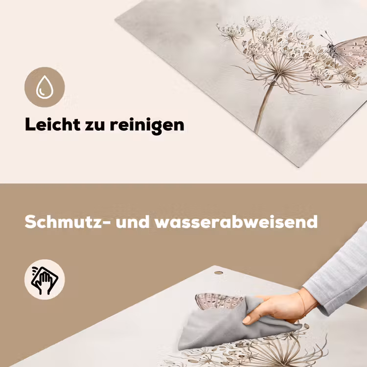 Vlinder - Bloem -Natuur - Beige Inductie beschemer met haakjes klein -ky-schoon-de