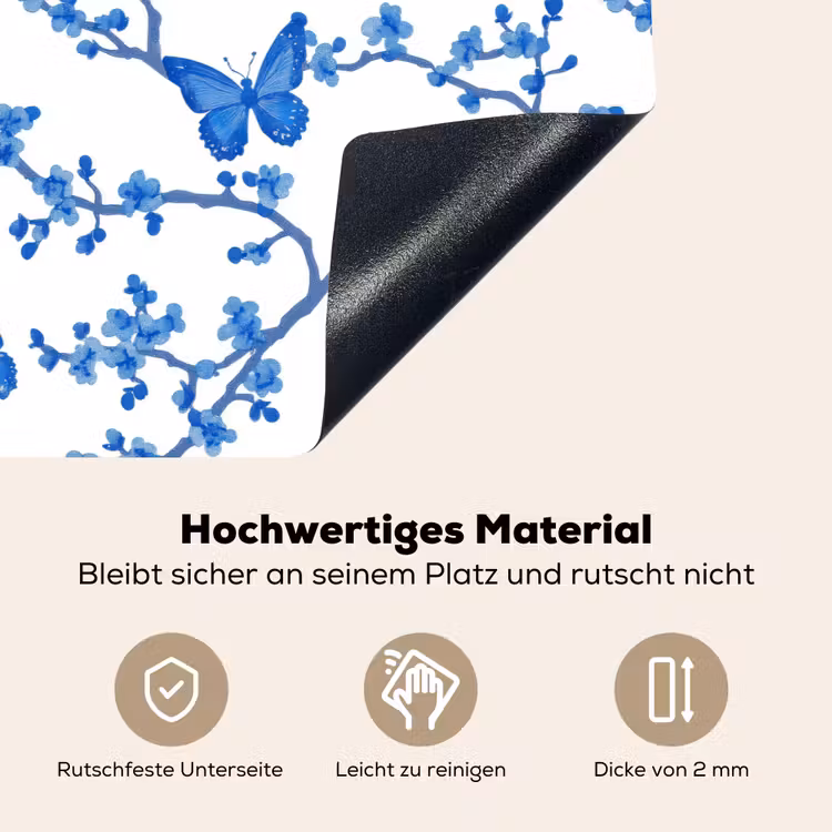 Vlinder - Bloemen - Blauw Inductie beschemer met haakjes klein 777 -ky-onderkant-de