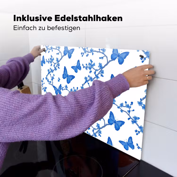 Vlinder - Bloemen - Blauw Inductie beschemer met haakjes klein 777 -ky-ophangen-de