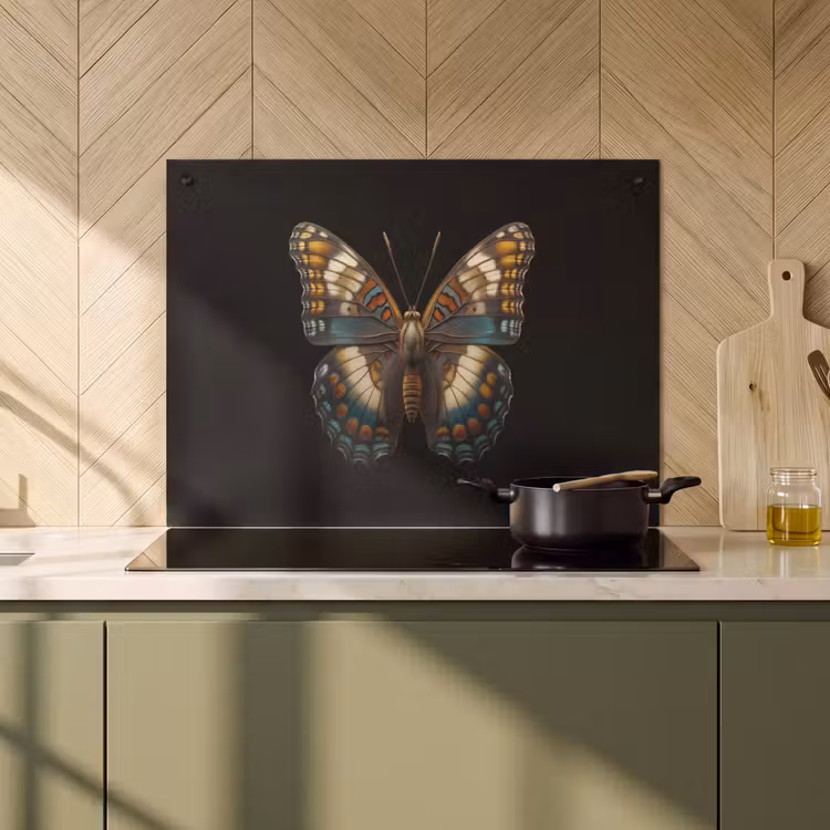 2-in-1 Herdabdeckplatte & Spritzschutz - Schmetterling - Bunt - Mosaik - Vlinder - Kleurrijk - mozaïekachtig Inductie beschemer met haakjes klein