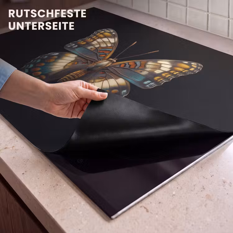 2-in-1 Herdabdeckplatte & Spritzschutz - Schmetterling - Bunt - Mosaik - Vlinder - Kleurrijk - mozaïekachtig Inductie beschemer met haakjes klein
