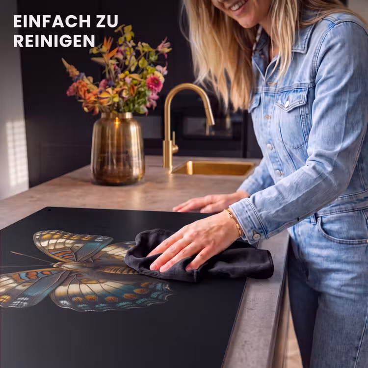 2-in-1 Herdabdeckplatte & Spritzschutz - Schmetterling - Bunt - Mosaik - Vlinder - Kleurrijk - mozaïekachtig Inductie beschemer met haakjes klein