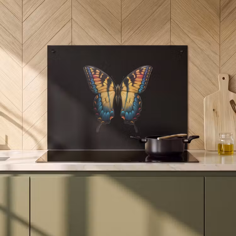 2-in-1 Herdabdeckplatte & Spritzschutz - Schmetterling - Bunt - Verspielt - Vlinder - Kleurrijk - Speels Inductie beschemer met haakjes klein