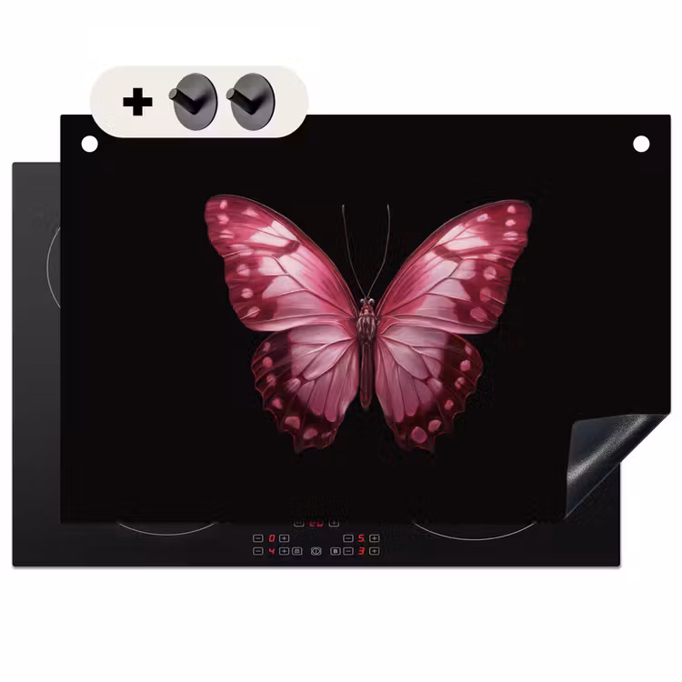 2-in-1 Herdabdeckplatte & Spritzschutz - Schmetterling - Fuchsia - Grafik - Vlinder - Fuchsia - Grafisch Inductie beschemer met haakjes klein