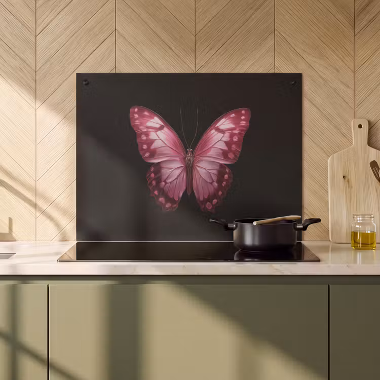 2-in-1 Herdabdeckplatte & Spritzschutz - Schmetterling - Fuchsia - Grafik - Vlinder - Fuchsia - Grafisch Inductie beschemer met haakjes klein