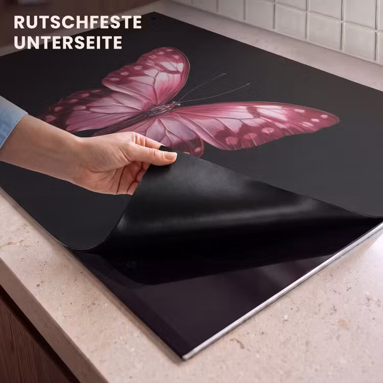2-in-1 Herdabdeckplatte & Spritzschutz - Schmetterling - Fuchsia - Grafik - Vlinder - Fuchsia - Grafisch Inductie beschemer met haakjes klein