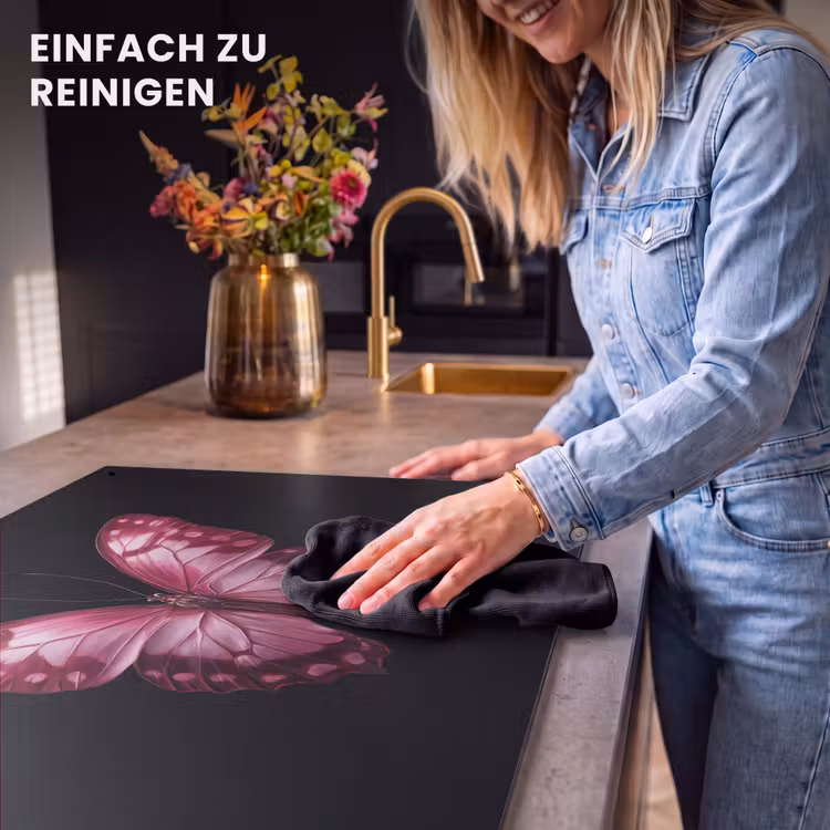 2-in-1 Herdabdeckplatte & Spritzschutz - Schmetterling - Fuchsia - Grafik - Vlinder - Fuchsia - Grafisch Inductie beschemer met haakjes klein