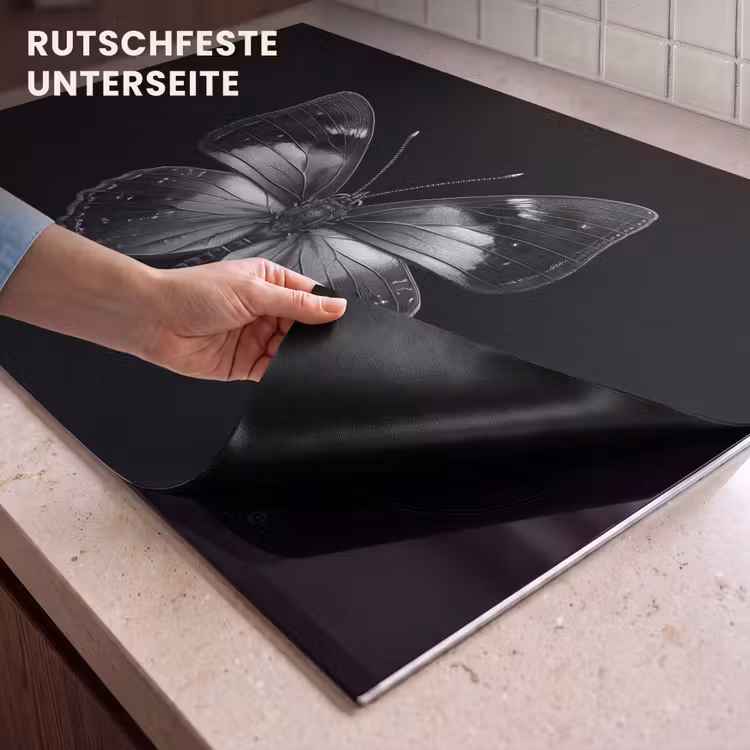2-in-1 Herdabdeckplatte & Spritzschutz - Schmetterling - Grau - Geheimnisvoll - Vlinder - Grijs - Mysterieus Inductie beschemer met haakjes klein