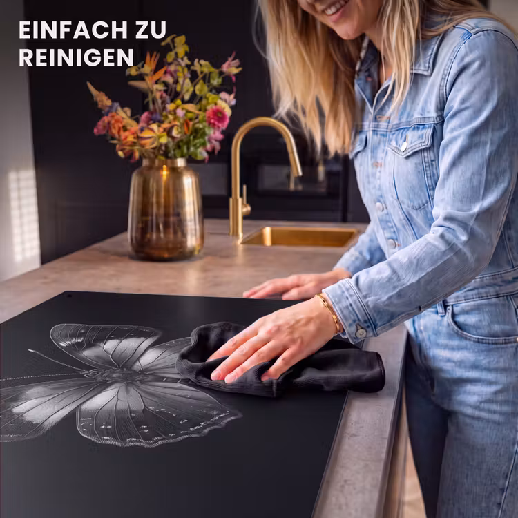 2-in-1 Herdabdeckplatte & Spritzschutz - Schmetterling - Grau - Geheimnisvoll - Vlinder - Grijs - Mysterieus Inductie beschemer met haakjes klein