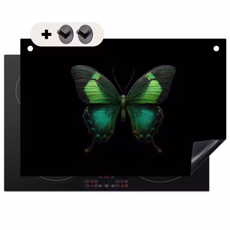 2-in-1 Herdabdeckplatte & Spritzschutz - Schmetterling - Grün - Blickfang - Vlinder - Groen - Opvallend Inductie beschemer met haakjes klein