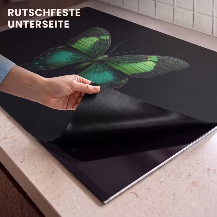2-in-1 Herdabdeckplatte & Spritzschutz - Schmetterling - Grün - Blickfang - Vlinder - Groen - Opvallend Inductie beschemer met haakjes klein