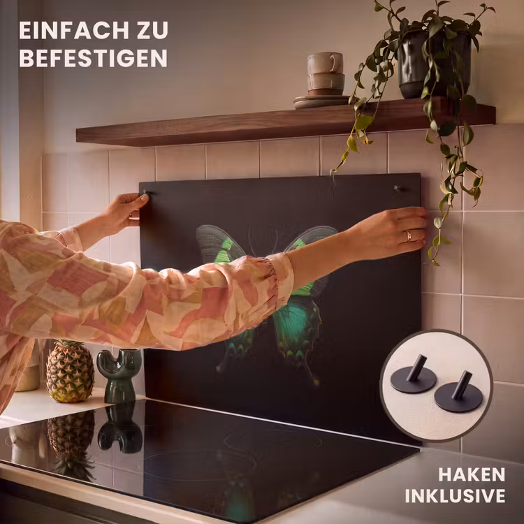 2-in-1 Herdabdeckplatte & Spritzschutz - Schmetterling - Grün - Blickfang - Vlinder - Groen - Opvallend Inductie beschemer met haakjes klein