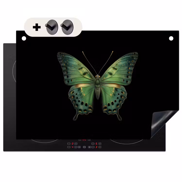 2-in-1 Herdabdeckplatte & Spritzschutz - Schmetterling - Grün - Tiefe - Vlinder - Groen - Diepte Inductie beschemer met haakjes klein