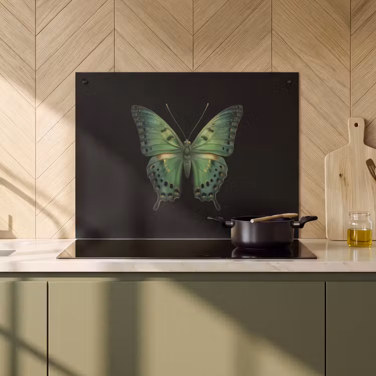 2-in-1 Herdabdeckplatte & Spritzschutz - Schmetterling - Grün - Tiefe - Vlinder - Groen - Diepte Inductie beschemer met haakjes klein