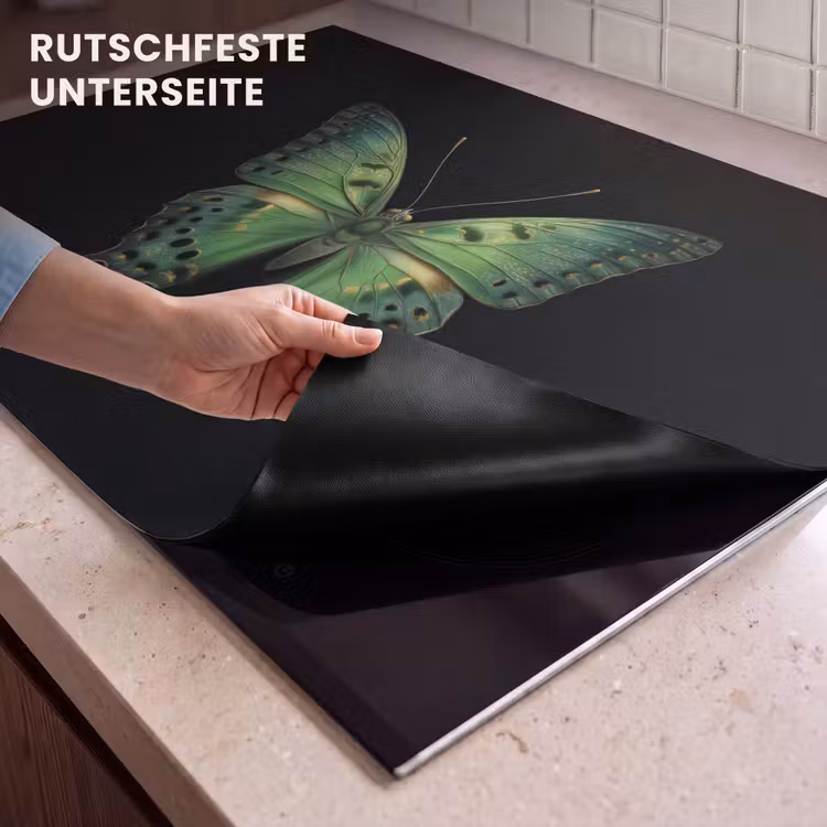 2-in-1 Herdabdeckplatte & Spritzschutz - Schmetterling - Grün - Tiefe - Vlinder - Groen - Diepte Inductie beschemer met haakjes klein