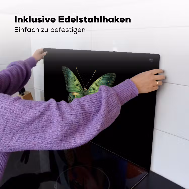 2-in-1 Herdabdeckplatte & Spritzschutz - Schmetterling - Grün - Tiefe - Vlinder - Groen - Diepte Inductie beschemer met haakjes klein