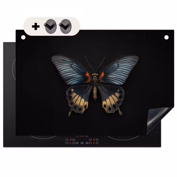2-in-1 Herdabdeckplatte & Spritzschutz - Schmetterling - Metallisch - Geometrisches Muster - Vlinder - Metaalachtig - Geometrisch patroon Inductie beschemer met haakjes klein