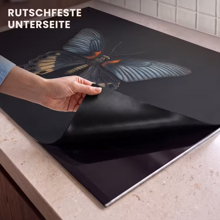 2-in-1 Herdabdeckplatte & Spritzschutz - Schmetterling - Metallisch - Geometrisches Muster - Vlinder - Metaalachtig - Geometrisch patroon Inductie beschemer met haakjes klein