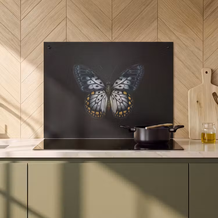 2-in-1 Herdabdeckplatte & Spritzschutz - Schmetterling - Monochrom - Balance - Vlinder - Monochroom - Balans Inductie beschemer met haakjes klein