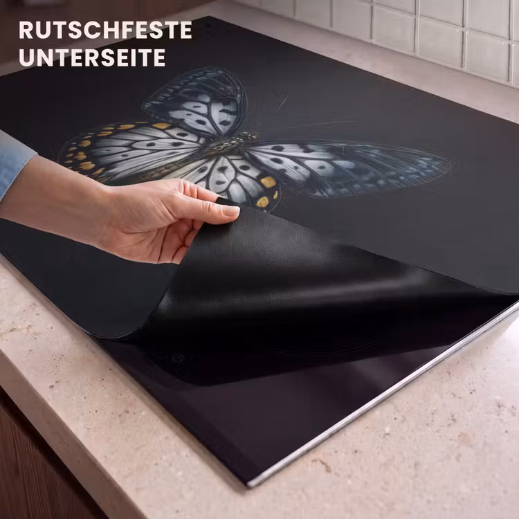 2-in-1 Herdabdeckplatte & Spritzschutz - Schmetterling - Monochrom - Balance - Vlinder - Monochroom - Balans Inductie beschemer met haakjes klein