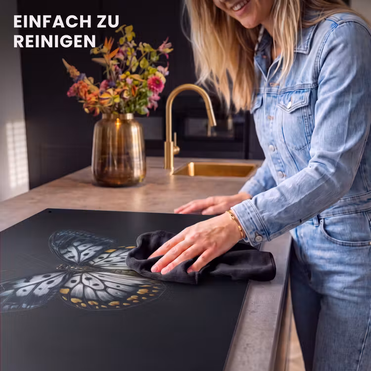 2-in-1 Herdabdeckplatte & Spritzschutz - Schmetterling - Monochrom - Balance - Vlinder - Monochroom - Balans Inductie beschemer met haakjes klein