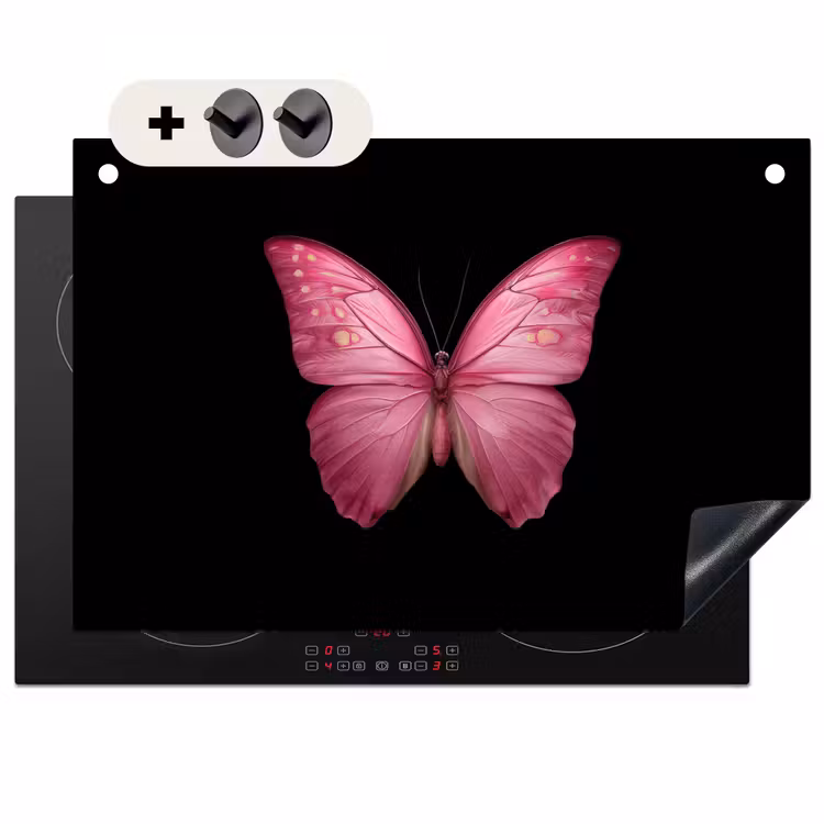 2-in-1 Herdabdeckplatte & Spritzschutz - Schmetterling - Rosa - Elegant - Vlinder - roze - Elegant Inductie beschemer met haakjes klein