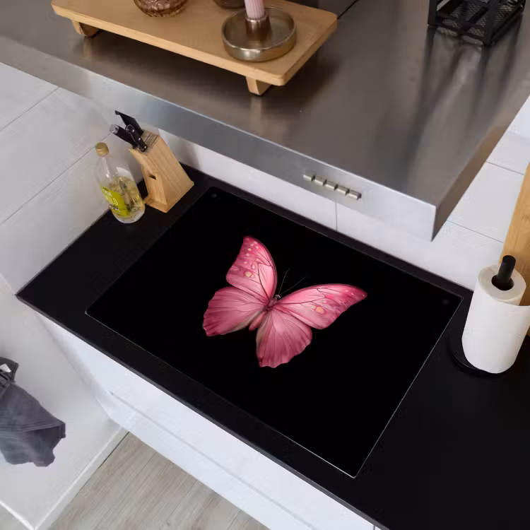 2-in-1 Herdabdeckplatte & Spritzschutz - Schmetterling - Rosa - Elegant - Vlinder - roze - Elegant Inductie beschemer met haakjes klein