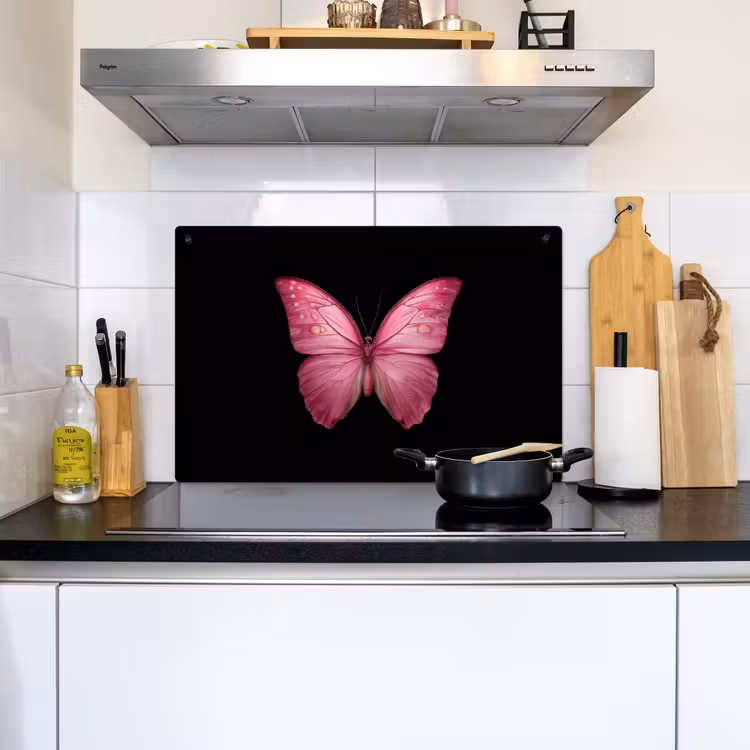 2-in-1 Herdabdeckplatte & Spritzschutz - Schmetterling - Rosa - Elegant - Vlinder - roze - Elegant Inductie beschemer met haakjes klein