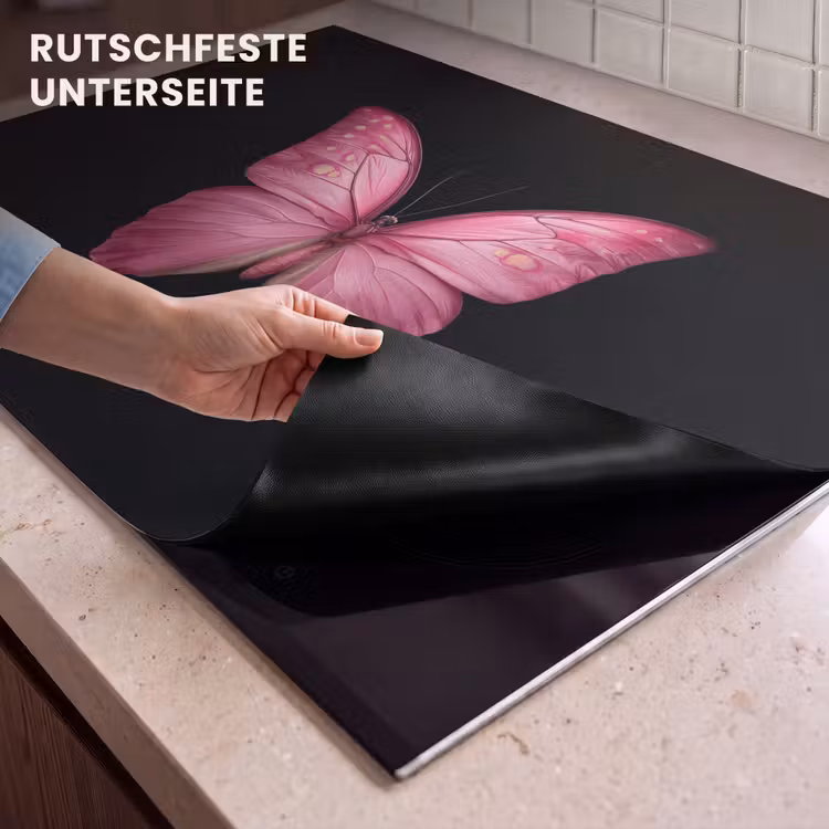 2-in-1 Herdabdeckplatte & Spritzschutz - Schmetterling - Rosa - Elegant - Vlinder - roze - Elegant Inductie beschemer met haakjes klein