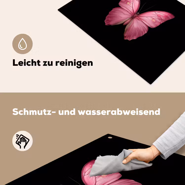2-in-1 Herdabdeckplatte & Spritzschutz - Schmetterling - Rosa - Elegant - Vlinder - roze - Elegant Inductie beschemer met haakjes klein