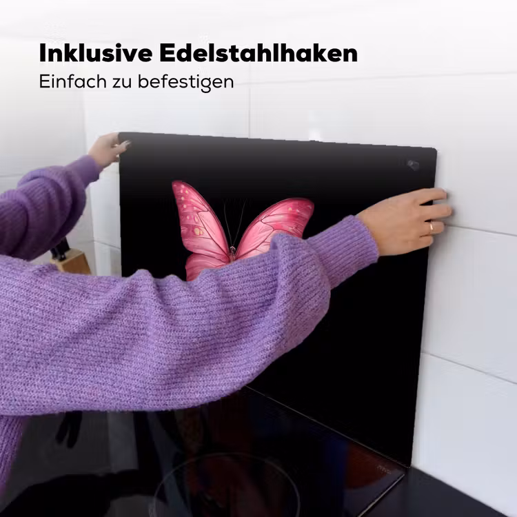 2-in-1 Herdabdeckplatte & Spritzschutz - Schmetterling - Rosa - Elegant - Vlinder - roze - Elegant Inductie beschemer met haakjes klein