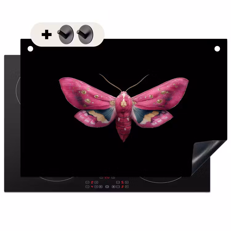 2-in-1 Herdabdeckplatte & Spritzschutz - Schmetterling - Rosa - Motte - Vlinder - Roze - Nachtvlinder Inductie beschemer met haakjes klein