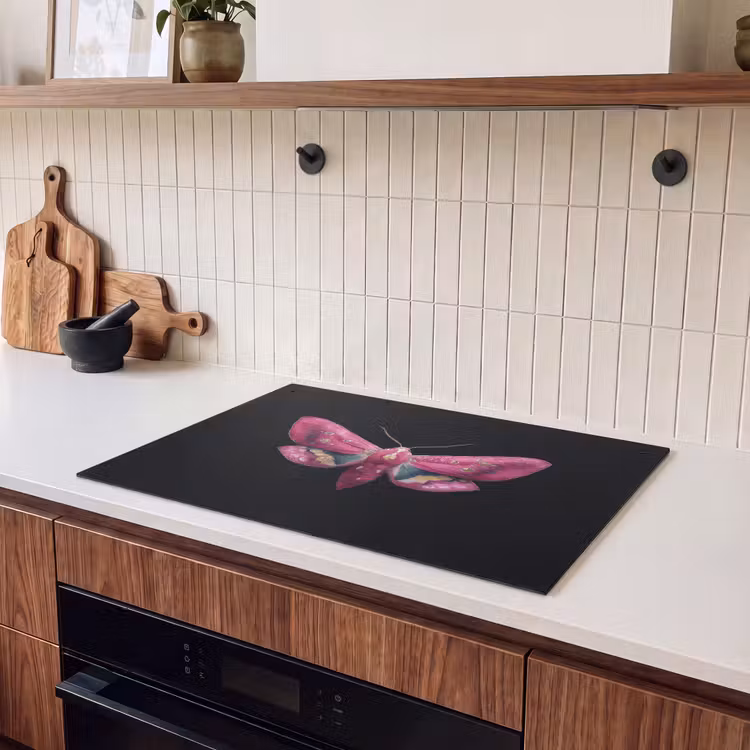 2-in-1 Herdabdeckplatte & Spritzschutz - Schmetterling - Rosa - Motte - Vlinder - Roze - Nachtvlinder Inductie beschemer met haakjes klein