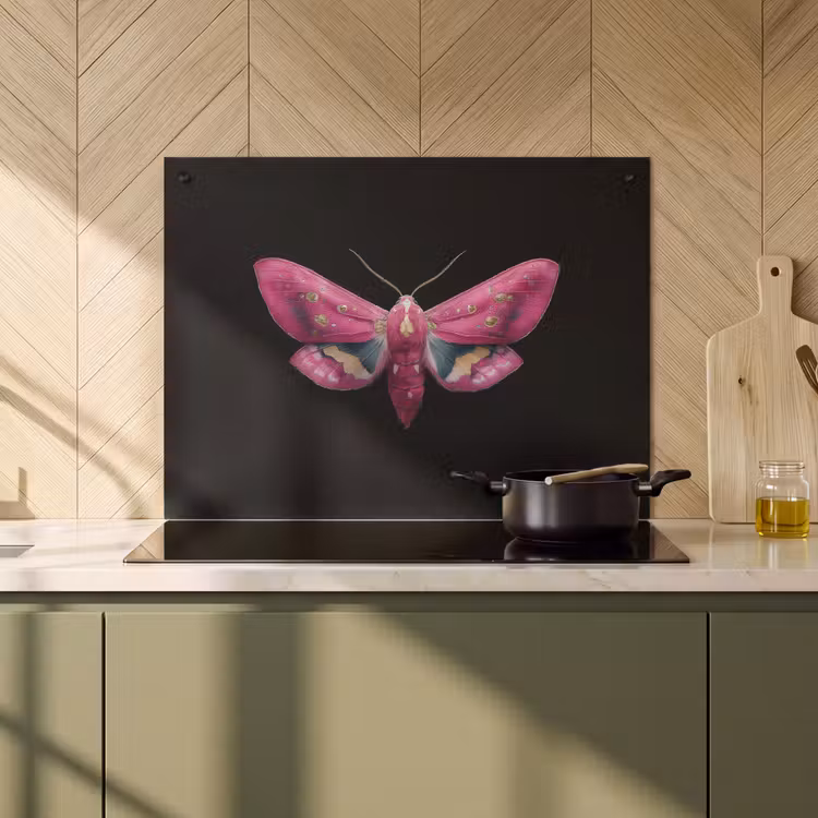 2-in-1 Herdabdeckplatte & Spritzschutz - Schmetterling - Rosa - Motte - Vlinder - Roze - Nachtvlinder Inductie beschemer met haakjes klein