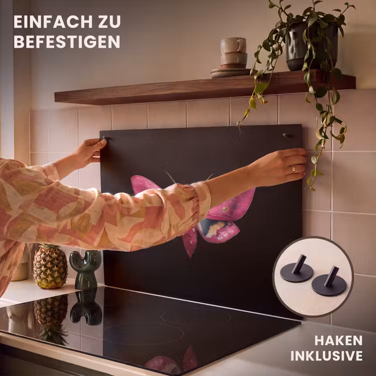 2-in-1 Herdabdeckplatte & Spritzschutz - Schmetterling - Rosa - Motte - Vlinder - Roze - Nachtvlinder Inductie beschemer met haakjes klein