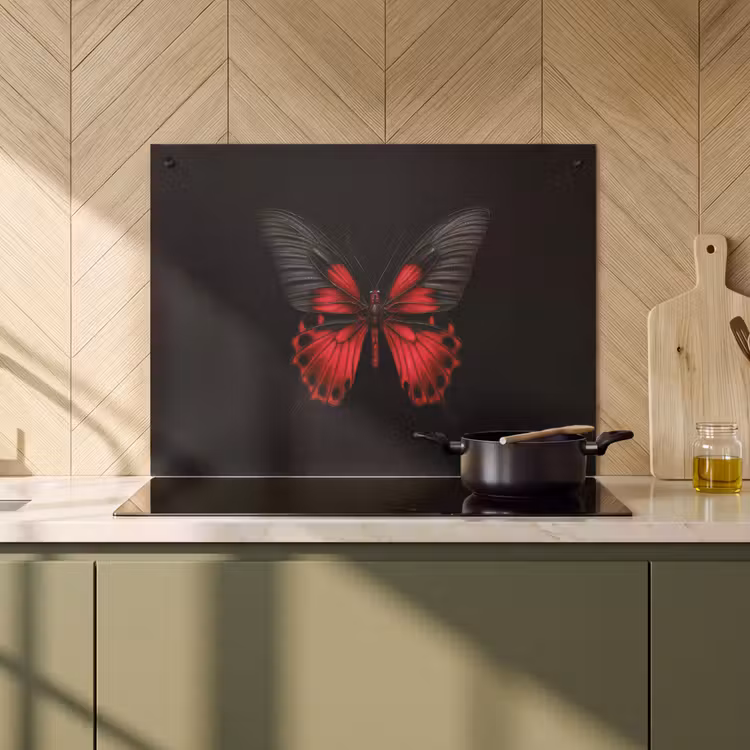 2-in-1 Herdabdeckplatte & Spritzschutz - Schmetterling - Rot - Kontrast - Vlinder - Rood - Contrast Inductie beschemer met haakjes klein