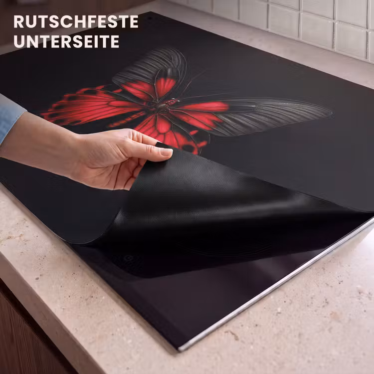 2-in-1 Herdabdeckplatte & Spritzschutz - Schmetterling - Rot - Kontrast - Vlinder - Rood - Contrast Inductie beschemer met haakjes klein