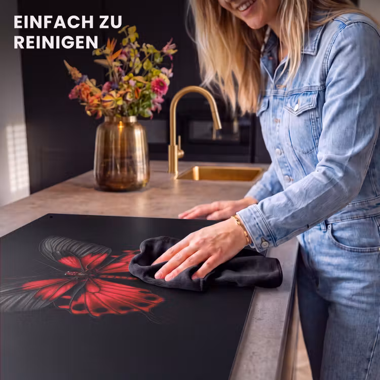 2-in-1 Herdabdeckplatte & Spritzschutz - Schmetterling - Rot - Kontrast - Vlinder - Rood - Contrast Inductie beschemer met haakjes klein