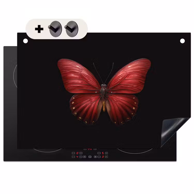 2-in-1 Herdabdeckplatte & Spritzschutz - Schmetterling - Rot - Minimalistisch - Vlinder - Rood - Minimalistisch Inductie beschemer met haakjes klein