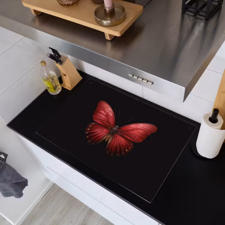 2-in-1 Herdabdeckplatte & Spritzschutz - Schmetterling - Rot - Minimalistisch - Vlinder - Rood - Minimalistisch Inductie beschemer met haakjes klein