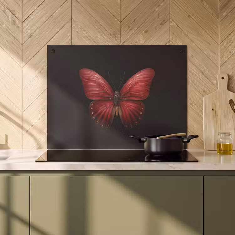 2-in-1 Herdabdeckplatte & Spritzschutz - Schmetterling - Rot - Minimalistisch - Vlinder - Rood - Minimalistisch Inductie beschemer met haakjes klein