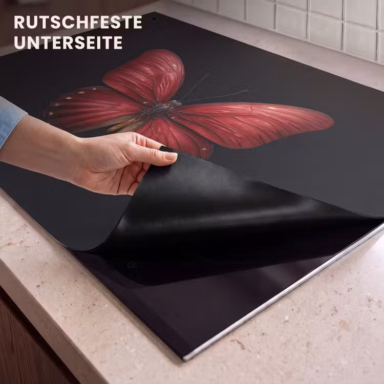 2-in-1 Herdabdeckplatte & Spritzschutz - Schmetterling - Rot - Minimalistisch - Vlinder - Rood - Minimalistisch Inductie beschemer met haakjes klein