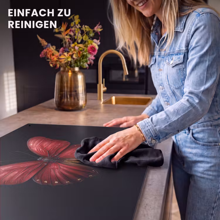 2-in-1 Herdabdeckplatte & Spritzschutz - Schmetterling - Rot - Minimalistisch - Vlinder - Rood - Minimalistisch Inductie beschemer met haakjes klein