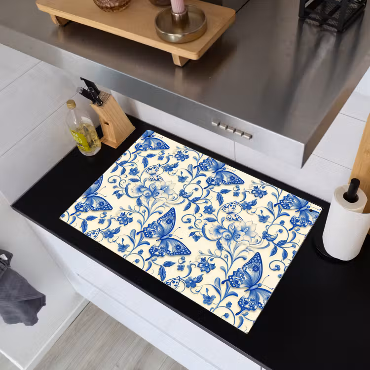 Vlinders - Bloemen - Blauw - Botanisch Inductie beschemer met haakjes klein 777 -sfeer1