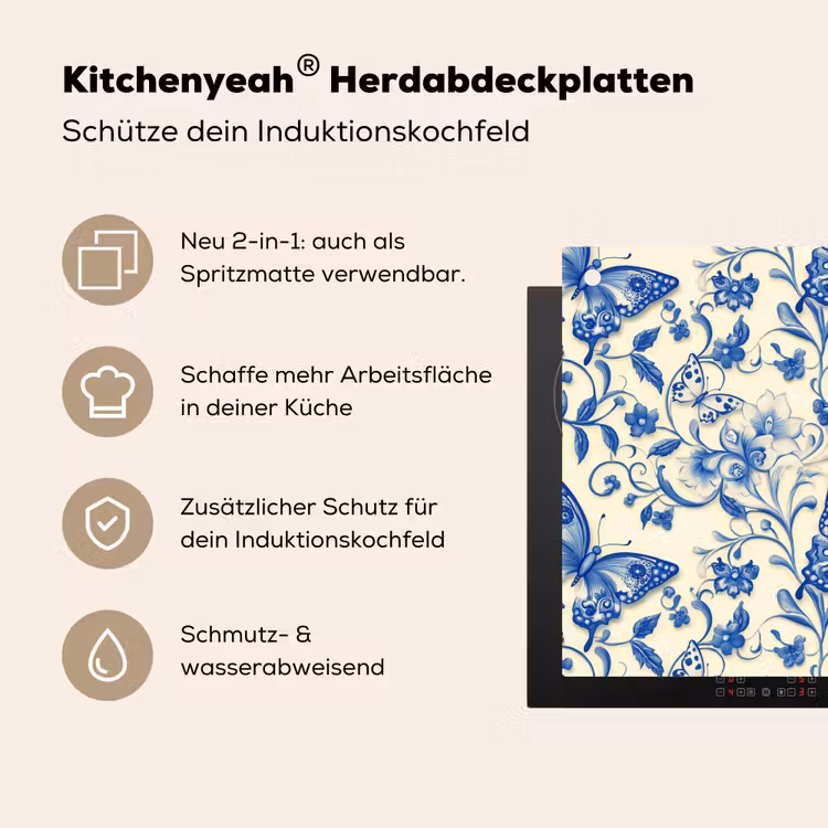 Vlinders - Bloemen - Blauw - Botanisch Inductie beschemer met haakjes klein 777 -ky-usp-de