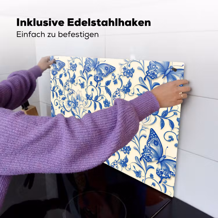 Vlinders - Bloemen - Blauw - Botanisch Inductie beschemer met haakjes klein 777 -ky-ophangen-de